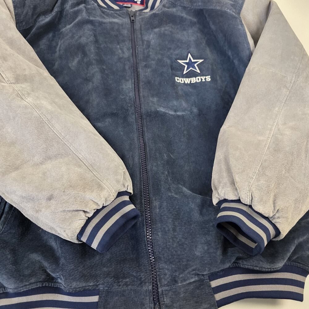 Vintage 90s Dallas Cowboys Pro Player Suede LeatherJacket Men's 2XL Two Tone‎ - Picture 2 of 13